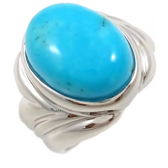 NWT Rhodium Plated Sterling Silver Turquoise Ring - Picture 3 of 4